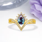 Princess Crown Pear Cut Halo V Shaped Twisted Pave Shank Alexandrite Engagement Ring - Additional view