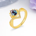 Princess Crown Pear Cut Halo V Shaped Twisted Pave Shank Alexandrite Engagement Ring - Additional view