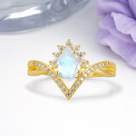 Princess Crown Pear Cut Halo V Shaped Twisted Pave Shank Moonstone Engagement Ring - Additional view