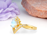Princess Crown Pear Cut Halo V Shaped Twisted Pave Shank Moonstone Engagement Ring - Additional view