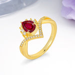 Princess Crown Pear Cut Halo V Shaped Twisted Pave Shank Ruby Engagement Ring - Additional view