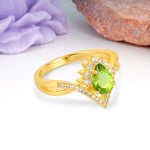 Princess Crown Pear Cut Halo V Shaped Twisted Pave Shank Peridot Engagement Ring - Additional view