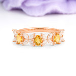 Unique and Luxurious 4 Prong Oval Cut Citrine Three stones Wedding Ring - Additional view