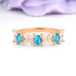 Unique and Luxurious 4 Prong Oval Cut Turquoise Three stones Wedding Ring - Additional view
