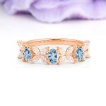 Unique and Luxurious 4 Prong Oval Cut Aquamarine Three stones Wedding Ring - Additional view
