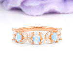 Unique and Luxurious 4 Prong Oval Cut Moonstone Three stones Wedding Ring - Additional view