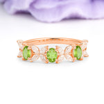 Unique and Luxurious 4 Prong Oval Cut Peridot Three stones Wedding Ring - Additional view