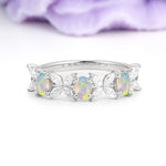 Unique and Luxurious 4 Prong Oval Cut Fire Opal Three stones Wedding Ring - Additional view