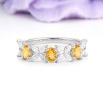 Unique and Luxurious 4 Prong Oval Cut Citrine Three stones Wedding Ring - Additional view