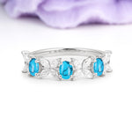 Unique and Luxurious 4 Prong Oval Cut Turquoise Three stones Wedding Ring - Additional view