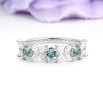 Unique and Luxurious 4 Prong Oval Cut Moss Agate Three stones Wedding Ring - Additional view