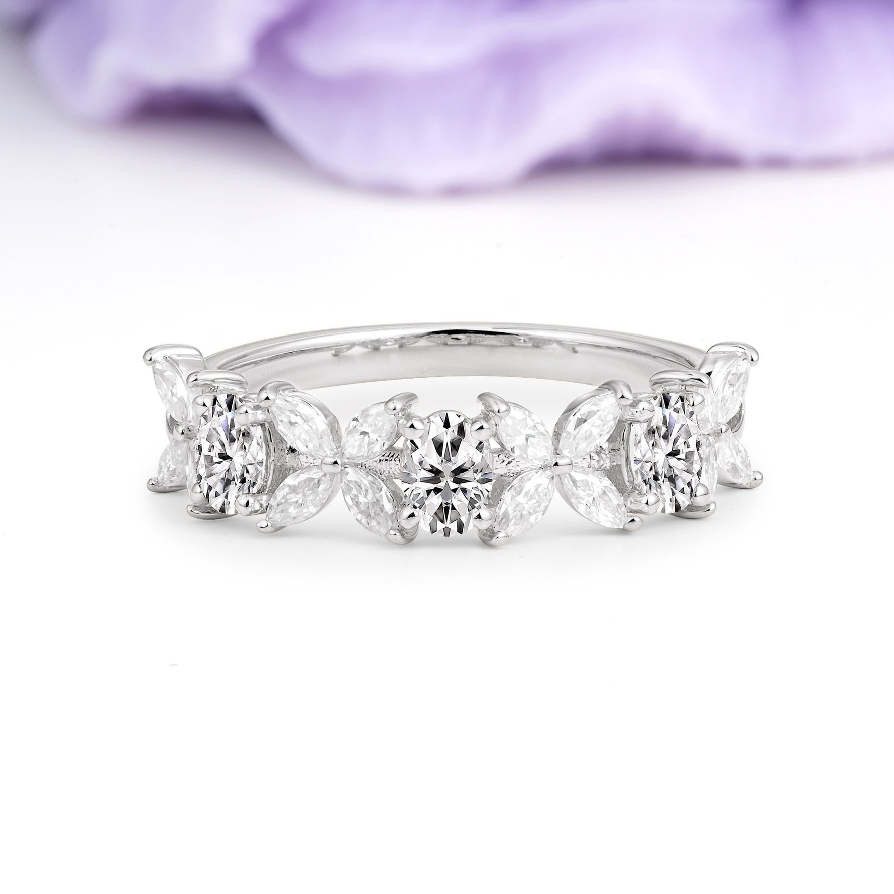 Unique and Luxurious 4 Prong Oval Cut Lab Diamond Three stones Wedding Ring - Additional view