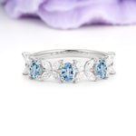 Unique and Luxurious 4 Prong Oval Cut Aquamarine Three stones Wedding Ring - Additional view