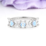 Unique and Luxurious 4 Prong Oval Cut Moonstone Three stones Wedding Ring - Additional view