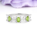 Unique and Luxurious 4 Prong Oval Cut Peridot Three stones Wedding Ring - Additional view