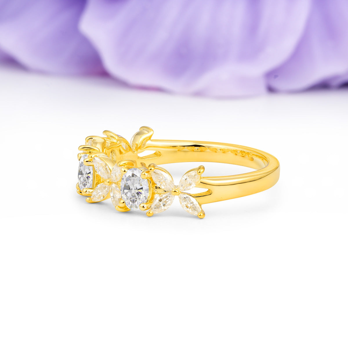 Unique and Luxurious 4 Prong Oval Cut Moissanite Three stones Wedding Ring - Additional view