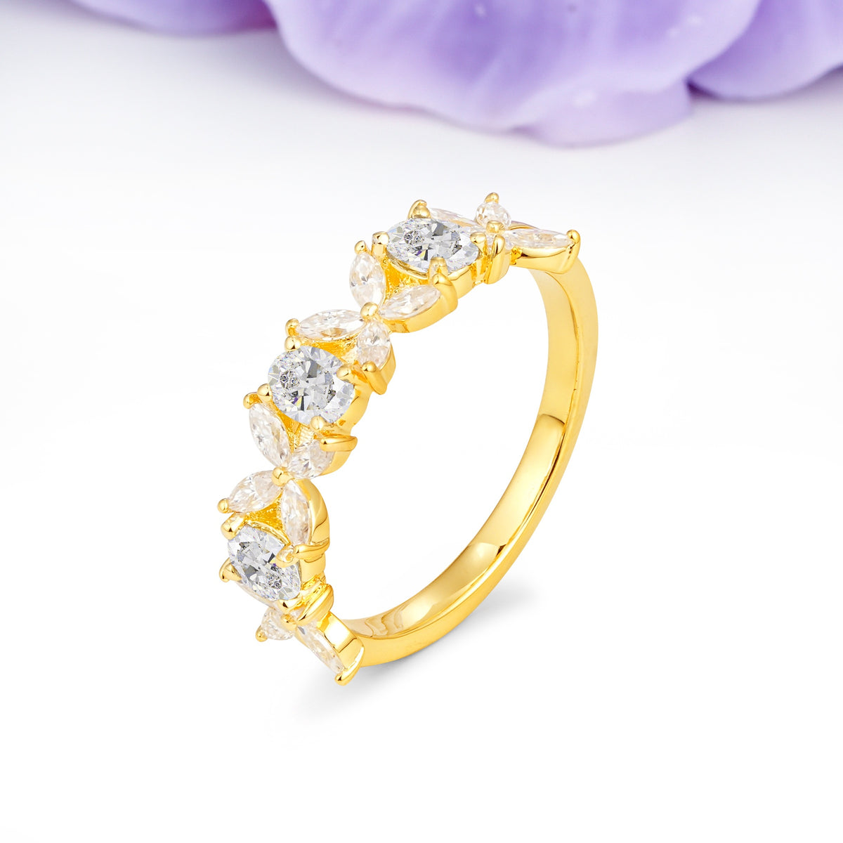Unique and Luxurious 4 Prong Oval Cut Moissanite Three stones Wedding Ring - Additional view