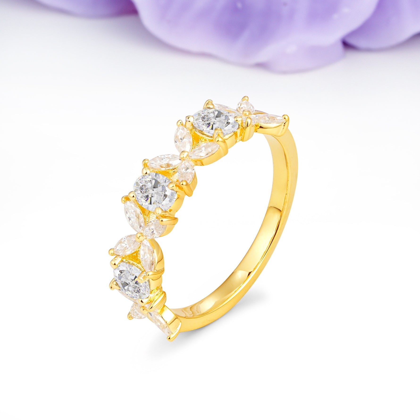 Unique and Luxurious 4 Prong Oval Cut Moissanite Three stones Wedding Ring - Additional view