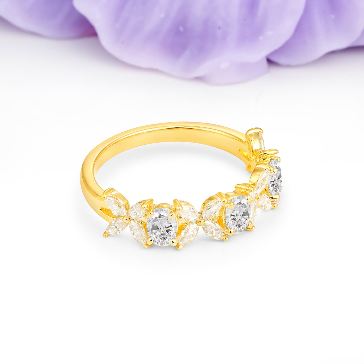 Unique and Luxurious 4 Prong Oval Cut Moissanite Three stones Wedding Ring - Additional view