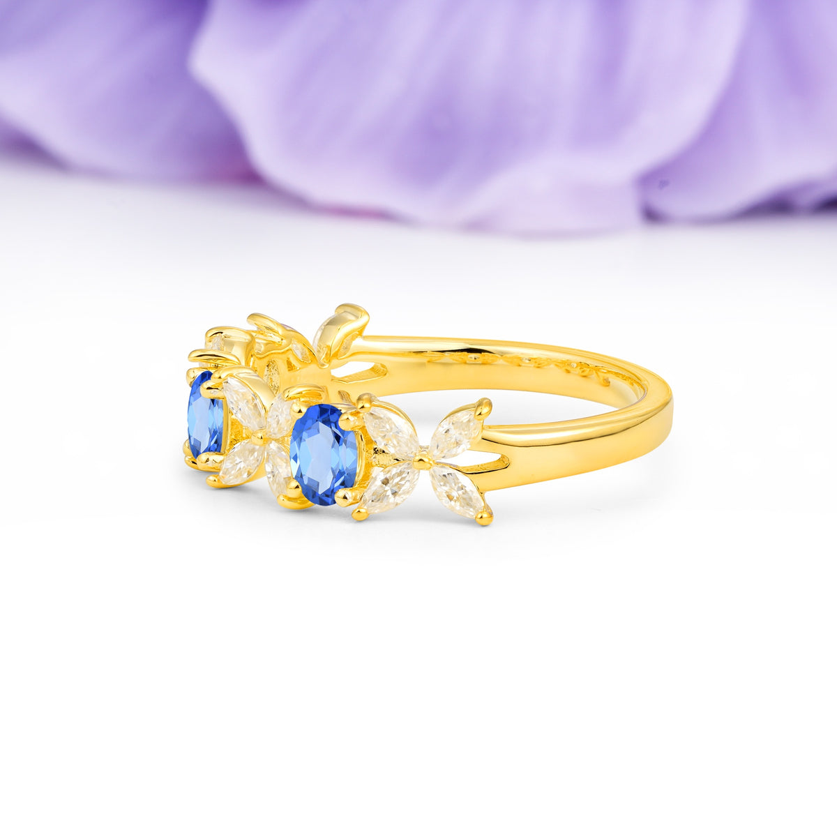 Unique and Luxurious 4 Prong Oval Cut Sapphire Three stones Wedding Ring - Additional view
