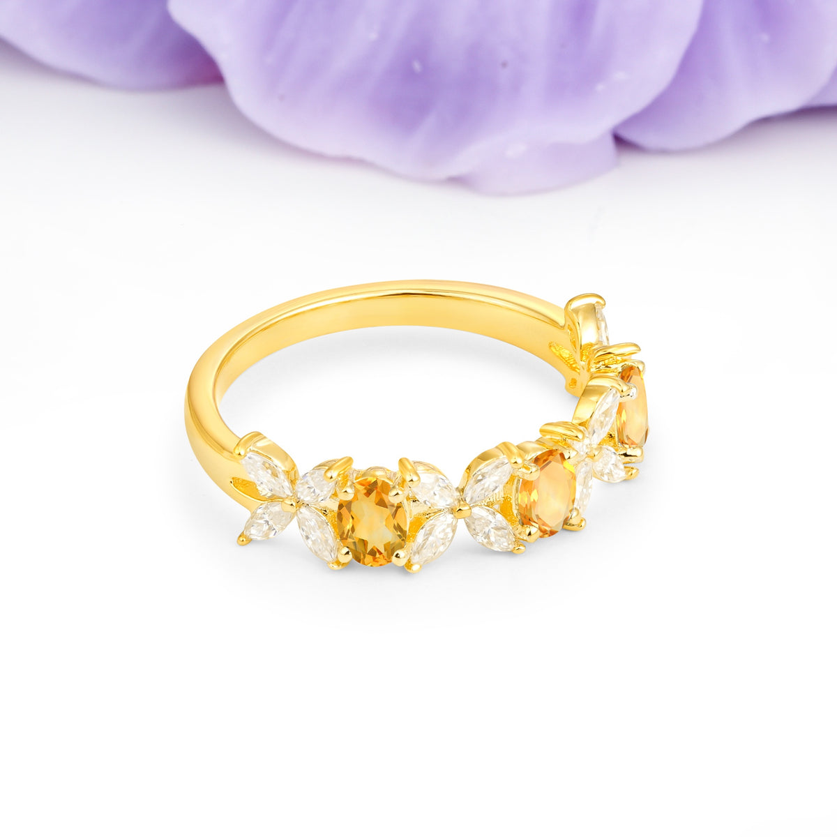 Unique and Luxurious 4 Prong Oval Cut Citrine Three stones Wedding Ring - Additional view