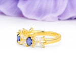 Unique and Luxurious 4 Prong Oval Cut Tanzanite Three stones Wedding Ring - Additional view