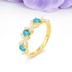 Unique and Luxurious 4 Prong Oval Cut Turquoise Three stones Wedding Ring - Additional view