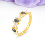 Unique and Luxurious 4 Prong Oval Cut Black Rutilated Quartz Three stones Wedding Ring - Additional view