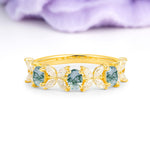 Unique and Luxurious 4 Prong Oval Cut Moss Agate Three stones Wedding Ring - Additional view
