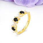 Unique and Luxurious 4 Prong Oval Cut Black Onyx Three stones Wedding Ring - Additional view