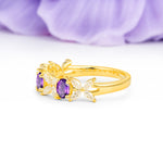 Unique and Luxurious 4 Prong Oval Cut Amethyst Three stones Wedding Ring - Additional view