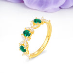 Unique and Luxurious 4 Prong Oval Cut Emerald Three stones Wedding Ring - Additional view