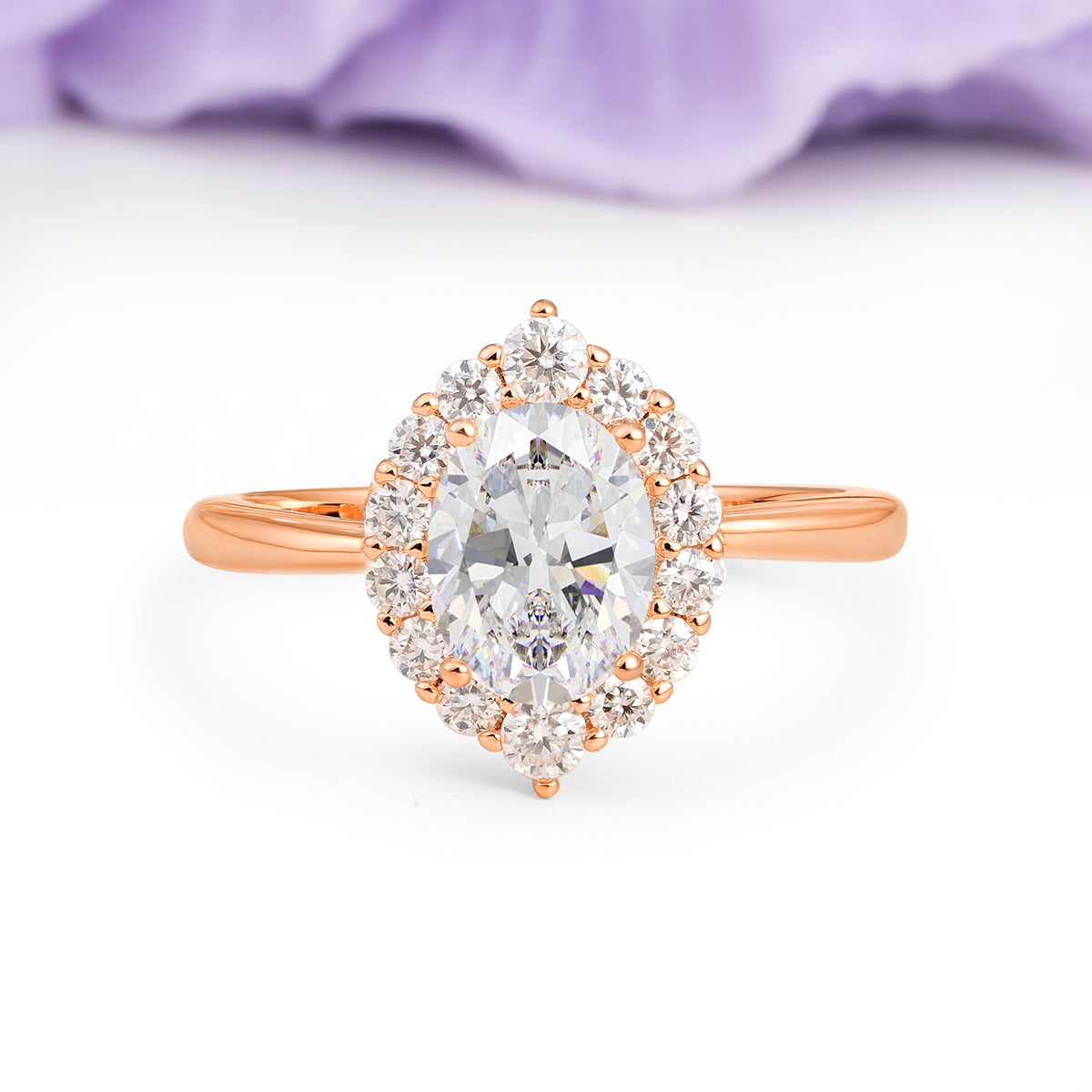 Dainty Plain Polished Band Ball Prong Oval Cut Halo Stackable Moissanite Engagement Ring - Additional view