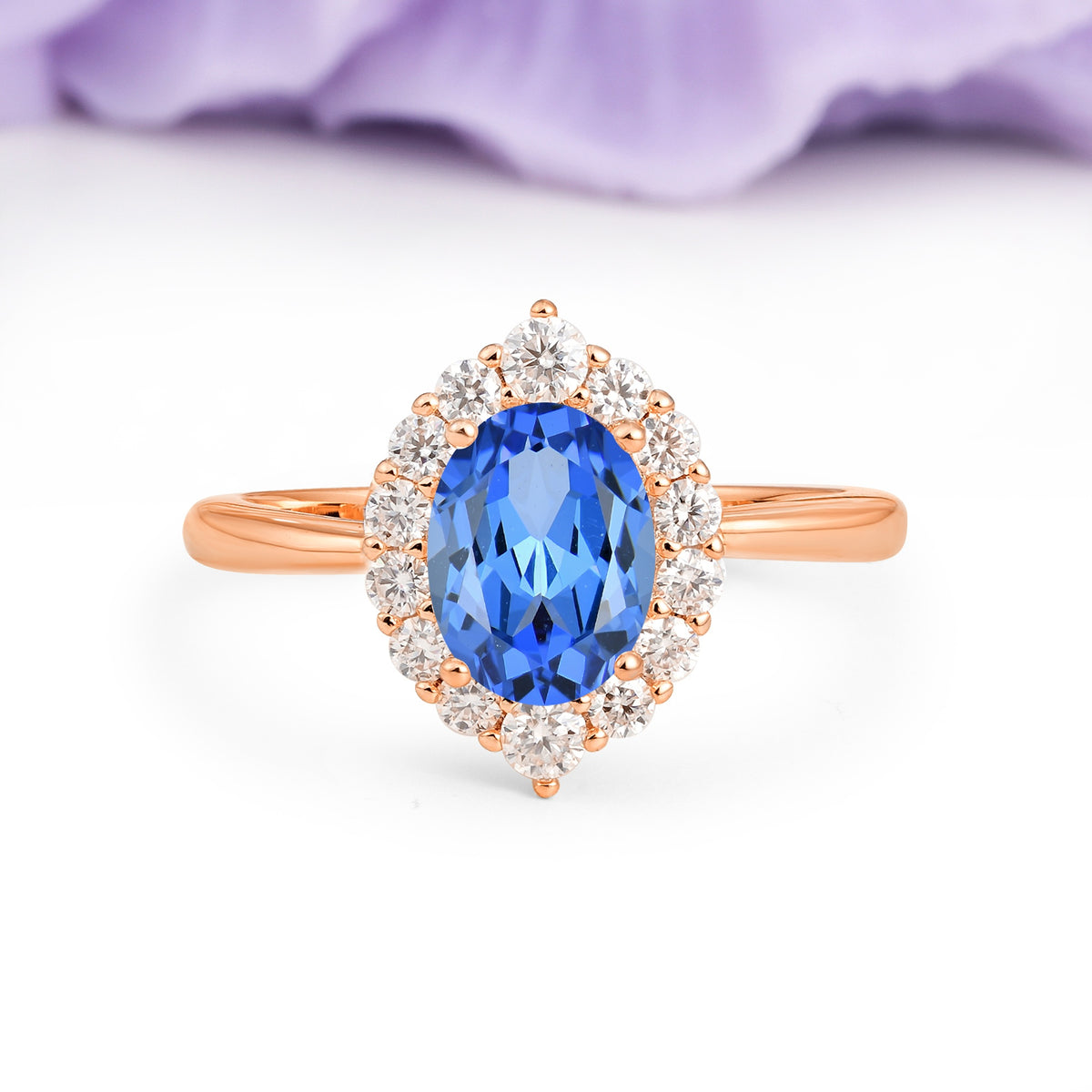 Dainty Plain Polished Band Ball Prong Oval Cut Halo Stackable Sapphire Engagement Ring - Additional view