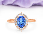Dainty Plain Polished Band Ball Prong Oval Cut Halo Stackable Sapphire Engagement Ring - Additional view