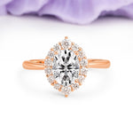 Dainty Plain Polished Band Ball Prong Oval Cut Halo Stackable Lab Diamond Engagement Ring - Additional view