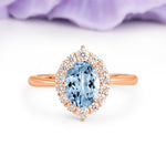 Dainty Plain Polished Band Ball Prong Oval Cut Halo Stackable Aquamarine Engagement Ring - Additional view