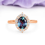 Dainty Plain Polished Band Ball Prong Oval Cut Halo Stackable Alexandrite Engagement Ring - Additional view