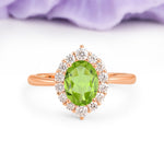 Dainty Plain Polished Band Ball Prong Oval Cut Halo Stackable Peridot Engagement Ring - Additional view