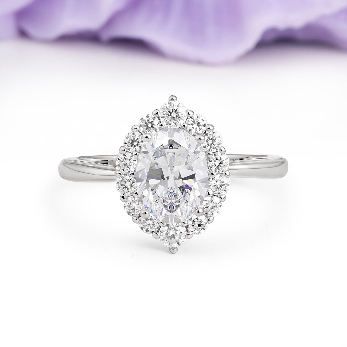Dainty Plain Polished Band Ball Prong Oval Cut Halo Stackable Moissanite Engagement Ring - Additional view