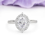Dainty Plain Polished Band Ball Prong Oval Cut Halo Stackable Moissanite Engagement Ring - Additional view