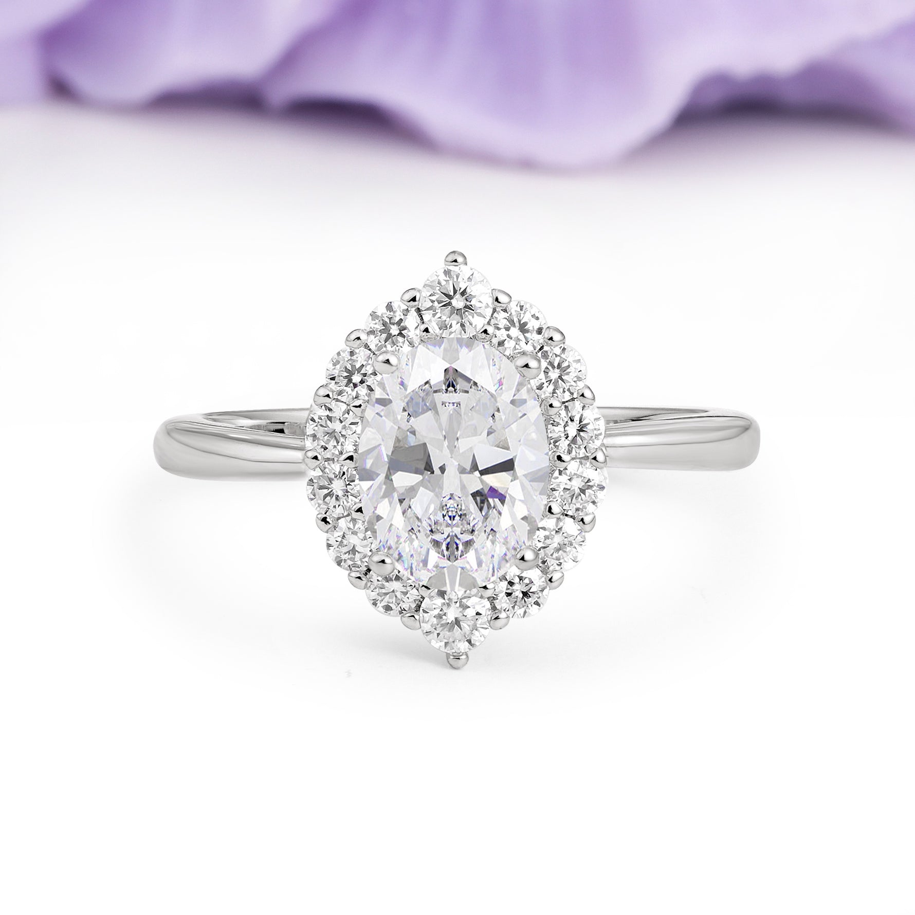 Dainty Plain Polished Band Ball Prong Oval Cut Halo Stackable Moissanite Engagement Ring - Additional view