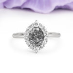 Dainty Plain Polished Band Ball Prong Oval Cut Halo Stackable Black Rutilated Quartz Engagement Ring - Additional view