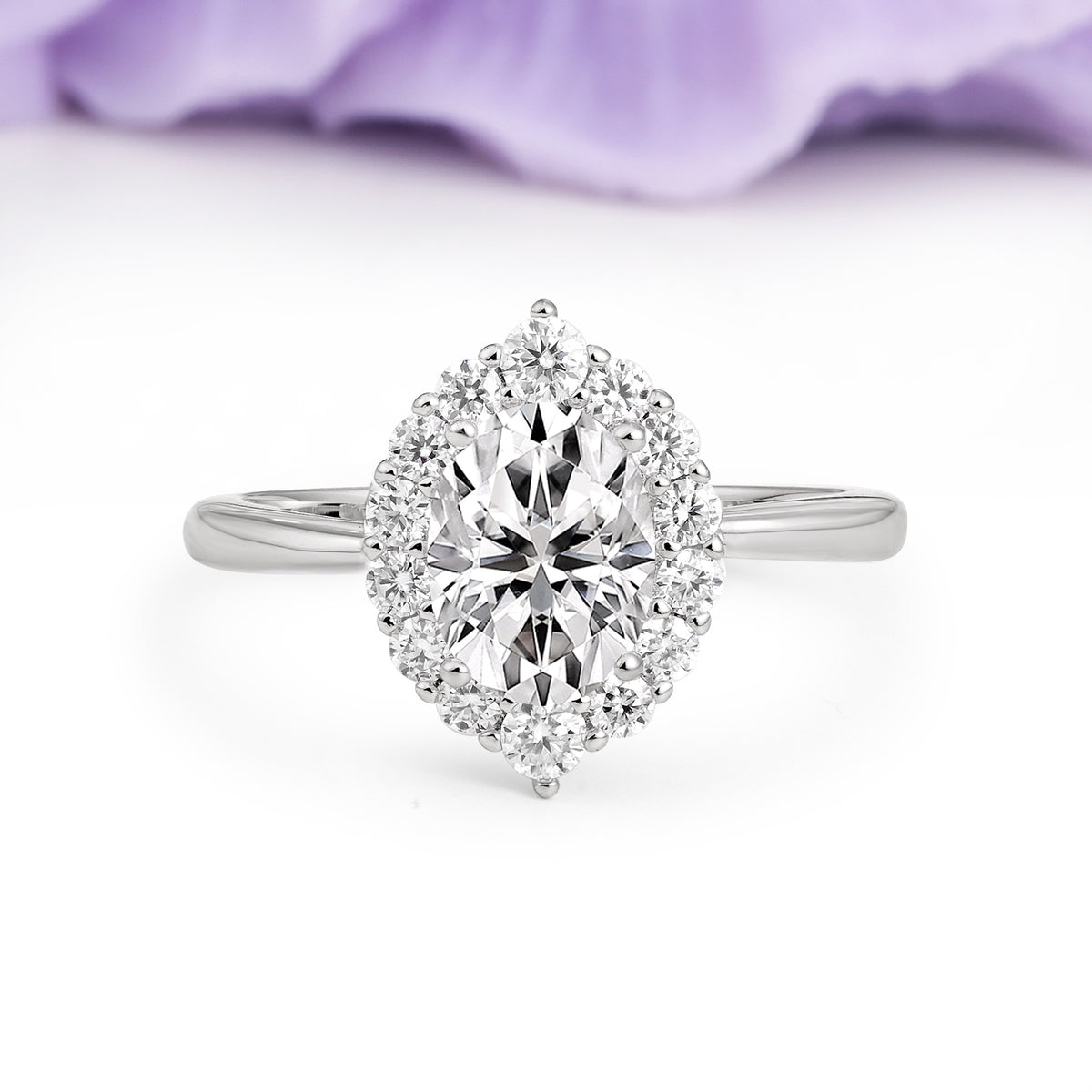 Dainty Plain Polished Band Ball Prong Oval Cut Halo Stackable Lab Diamond Engagement Ring - Additional view