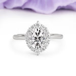Dainty Plain Polished Band Ball Prong Oval Cut Halo Stackable Lab Diamond Engagement Ring - Additional view