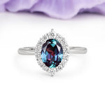 Dainty Plain Polished Band Ball Prong Oval Cut Halo Stackable Alexandrite Engagement Ring - Additional view