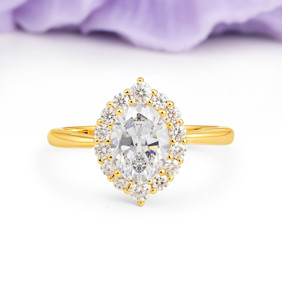 Dainty Plain Polished Band Ball Prong Oval Cut Halo Stackable Moissanite Engagement Ring - Additional view