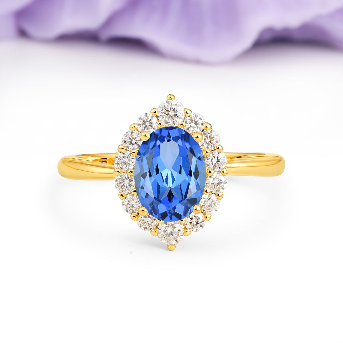 Dainty Plain Polished Band Ball Prong Oval Cut Halo Stackable Sapphire Engagement Ring - Additional view