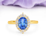 Dainty Plain Polished Band Ball Prong Oval Cut Halo Stackable Sapphire Engagement Ring - Additional view