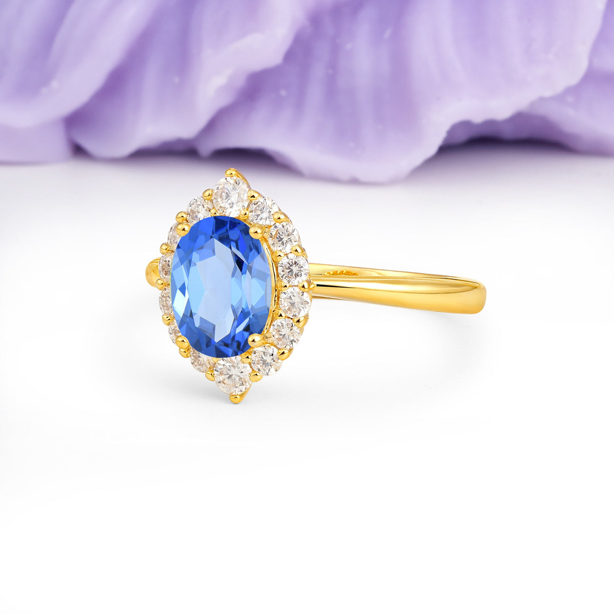 Dainty Plain Polished Band Ball Prong Oval Cut Halo Stackable Sapphire Engagement Ring - Additional view